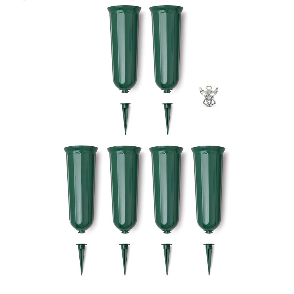 6 Pack Plastic In Ground Cemetery Vase with Spike for Grave Site - 10 inch New